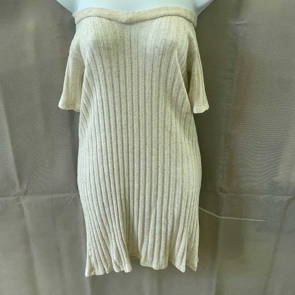 Reformation off the shoulder tan dress